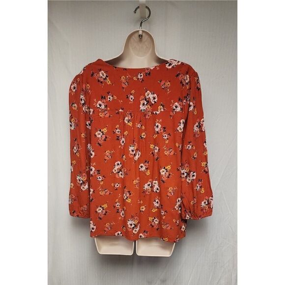 St John Bay V-Neck 3/4 Sleeve Floral Multi-color Orange Blouse Size Large - Picture 5 of 7